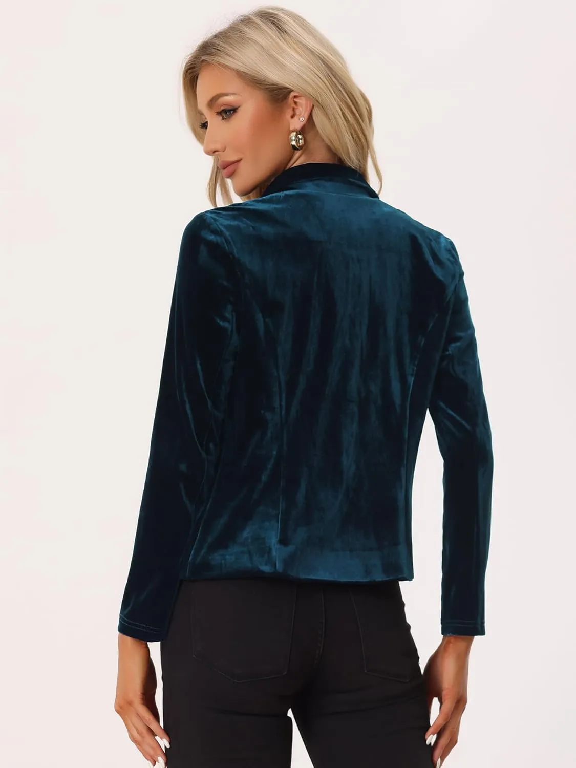 Allegra K Women's Suit Jacket Notched Lapel Long Sleeve Office Business Button Velvet Blazer