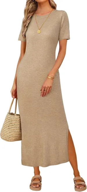 Arach&Cloz Women's Wool Blend Lightweight Summer Casual T Shirts Maxi Dress 2025