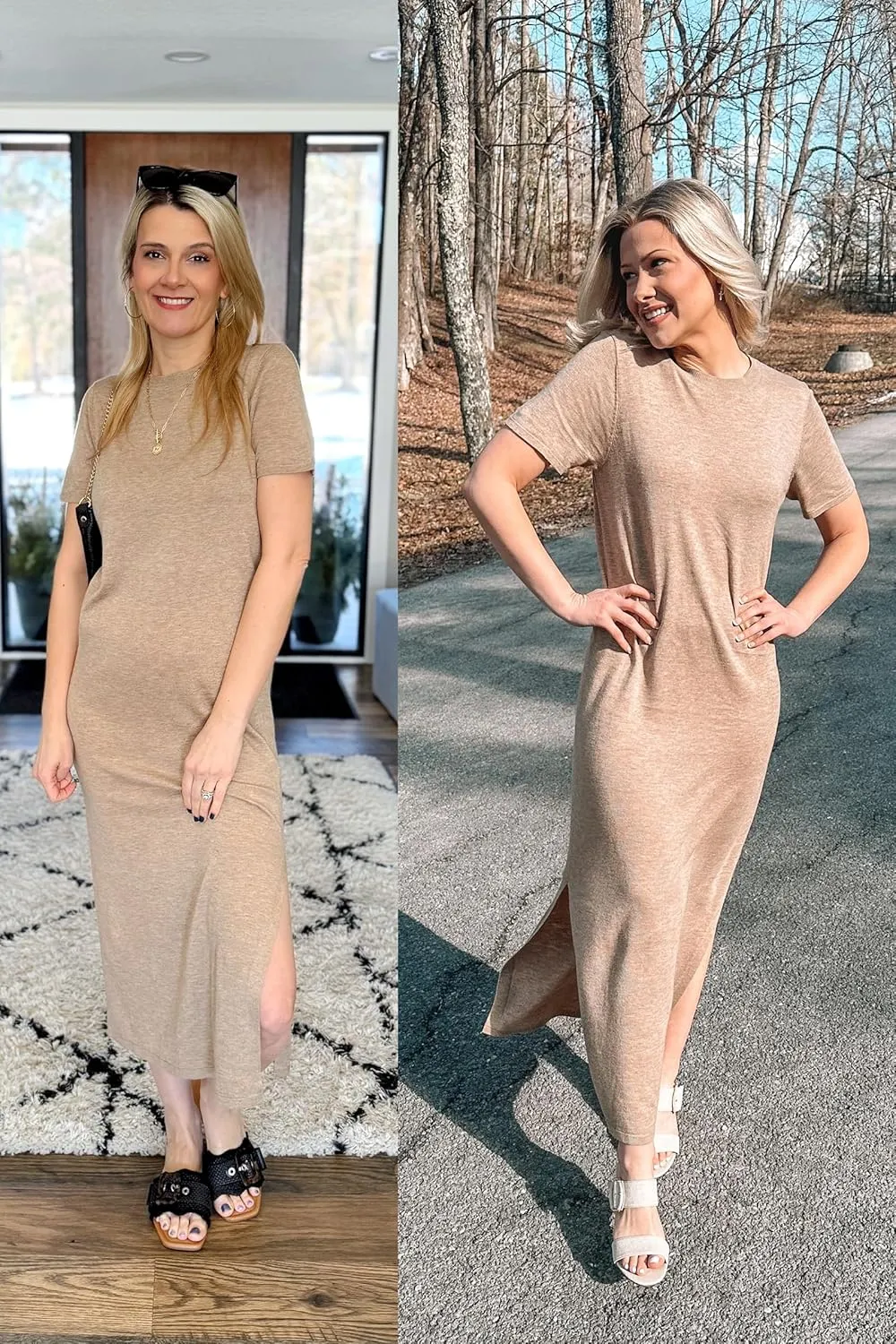Arach&Cloz Women's Wool Blend Lightweight Summer Casual T Shirts Maxi Dress 2025