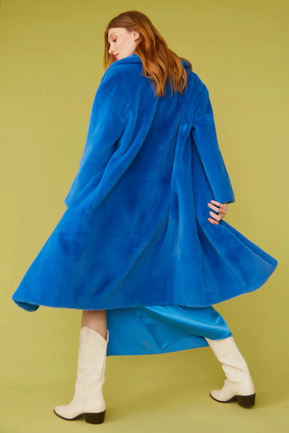 Blue Faux Fur Midi Duchess Coat