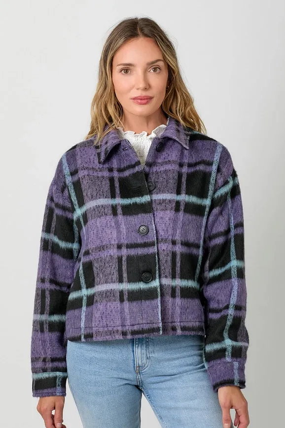 Button Down Checker Jacket Violet