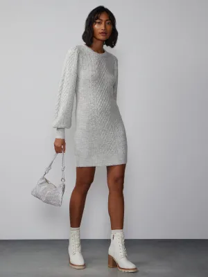 Cable Knit Pearl Embellished Sweater Dress
