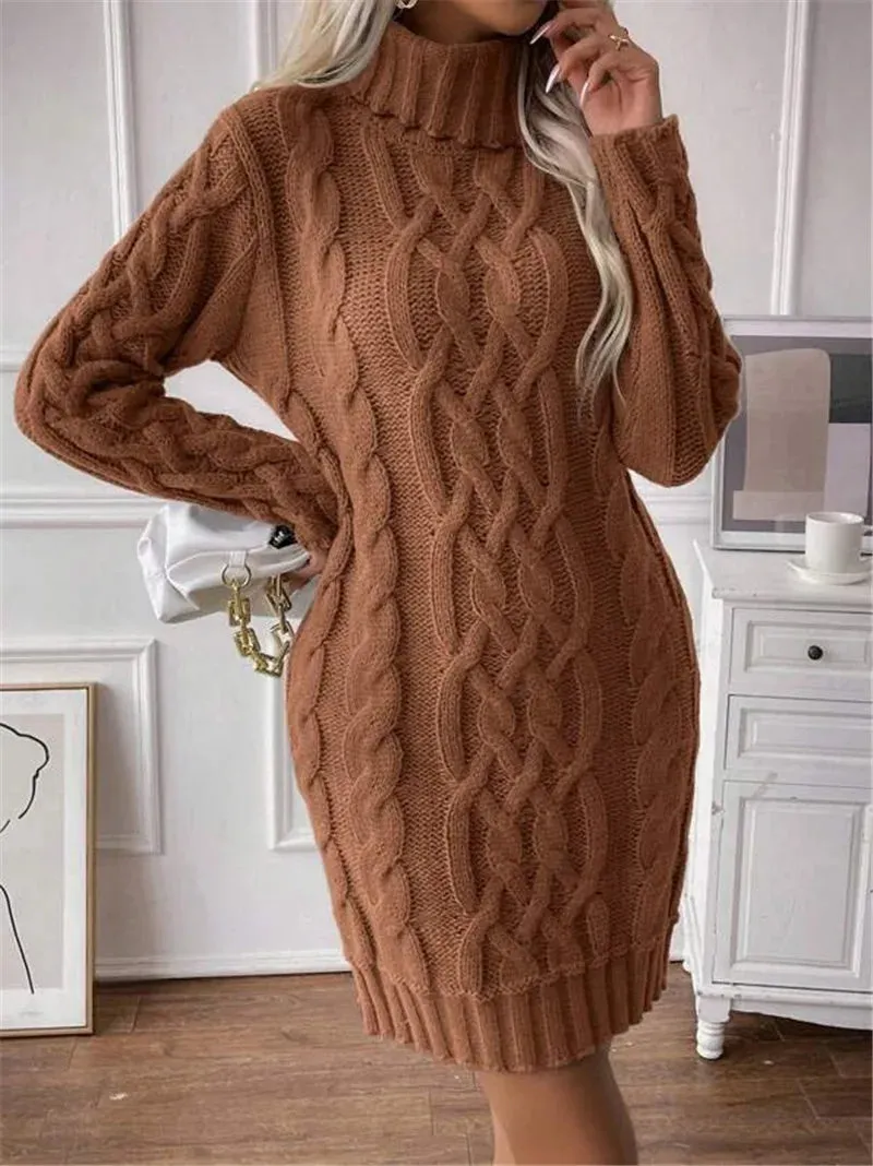 Cable Knit Turtleneck Mini Dress