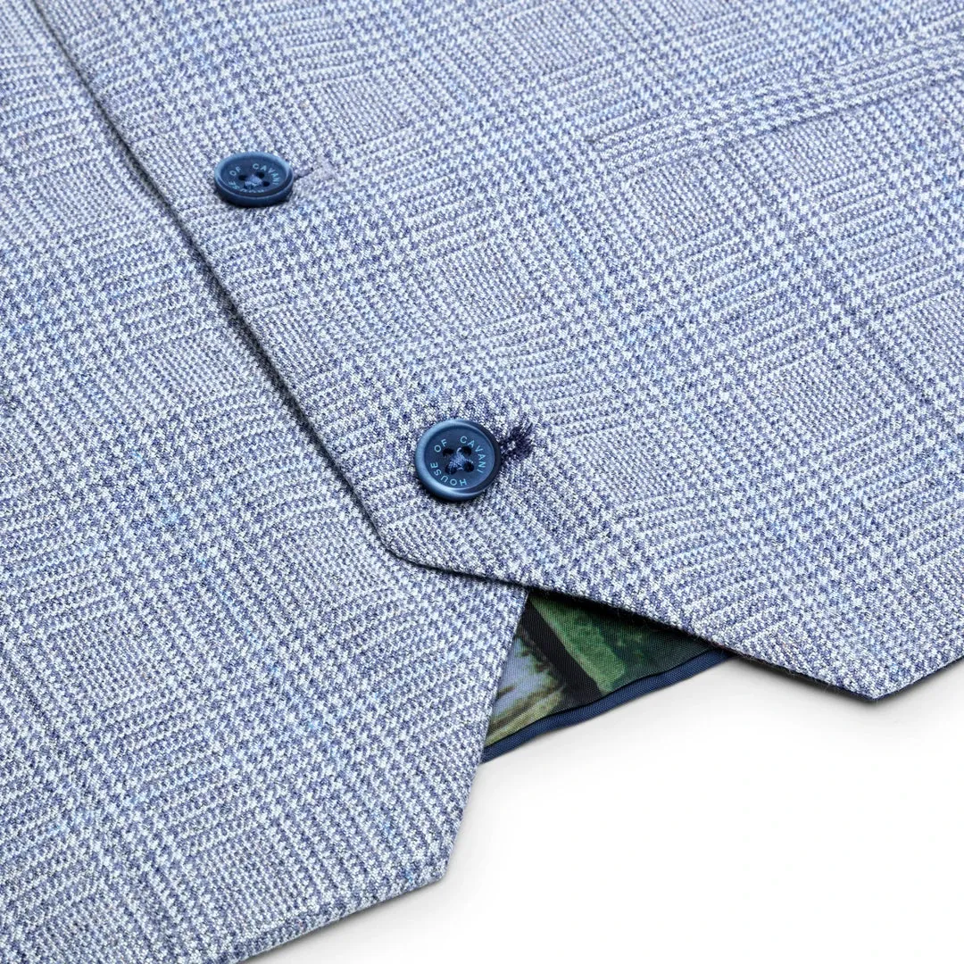 Caridi - Boys 3 Piece Check Suit Tweed Light Blue Wedding Peaky Classic