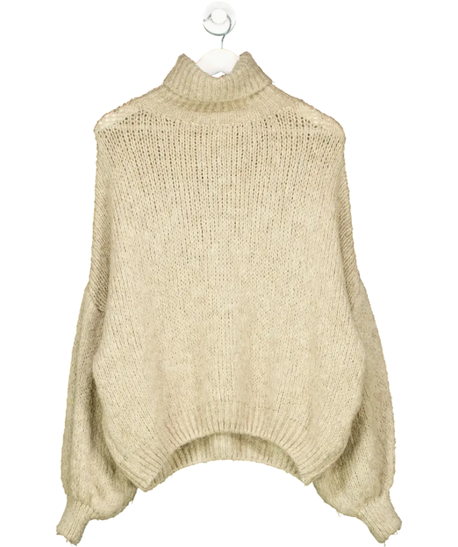 Charli Beige Wool Blend Roll Neck Jumper One Size
