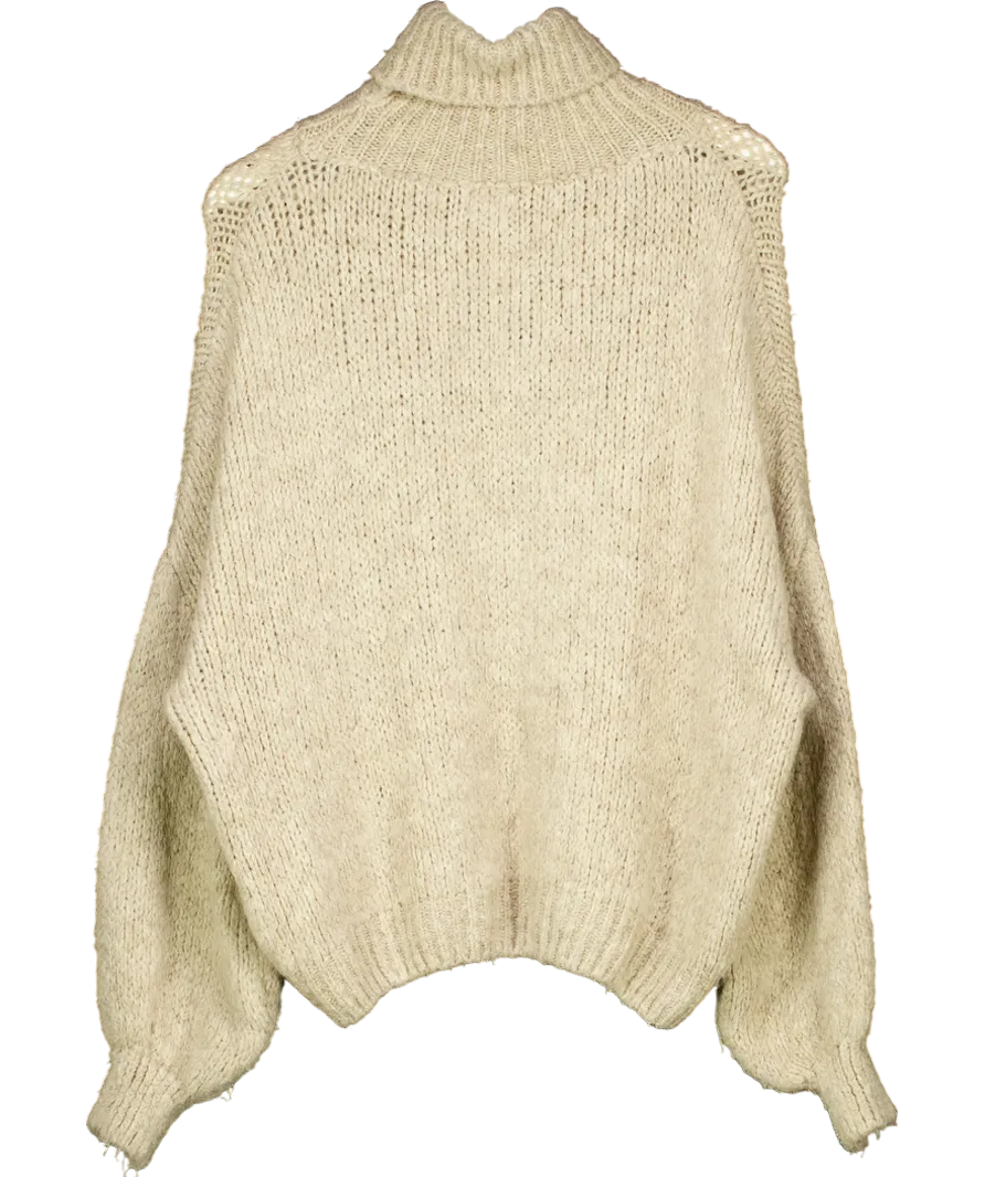 Charli Beige Wool Blend Roll Neck Jumper One Size