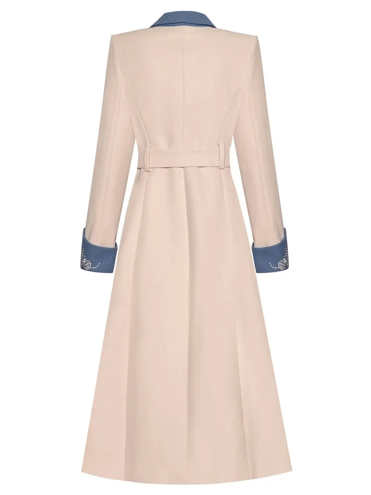 Chic Embroidery Belted Wool Coat
