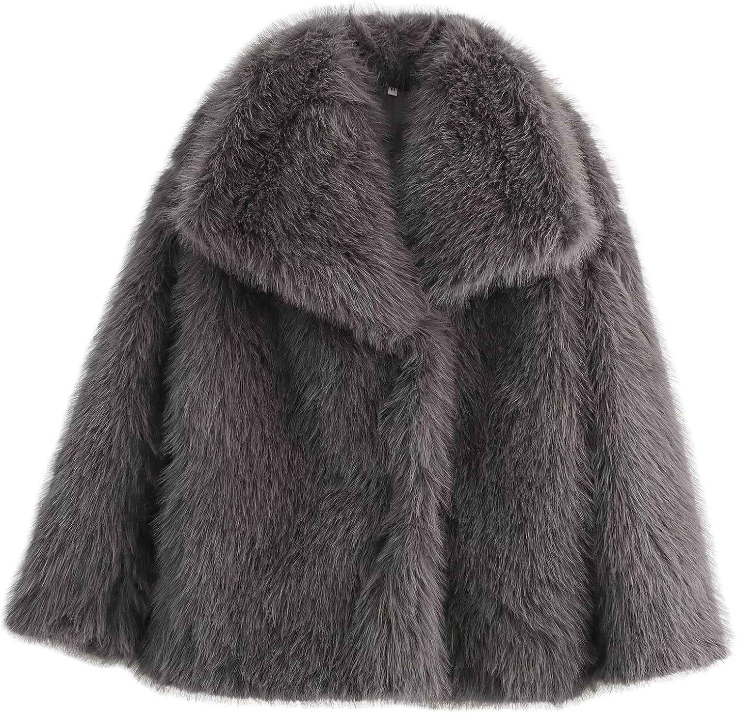 ebossy Women's Faux Fur Crop Jacket Long Sleeve Lapel Winter Warm Fluffly Leopard Pure Color Sherpa Coat