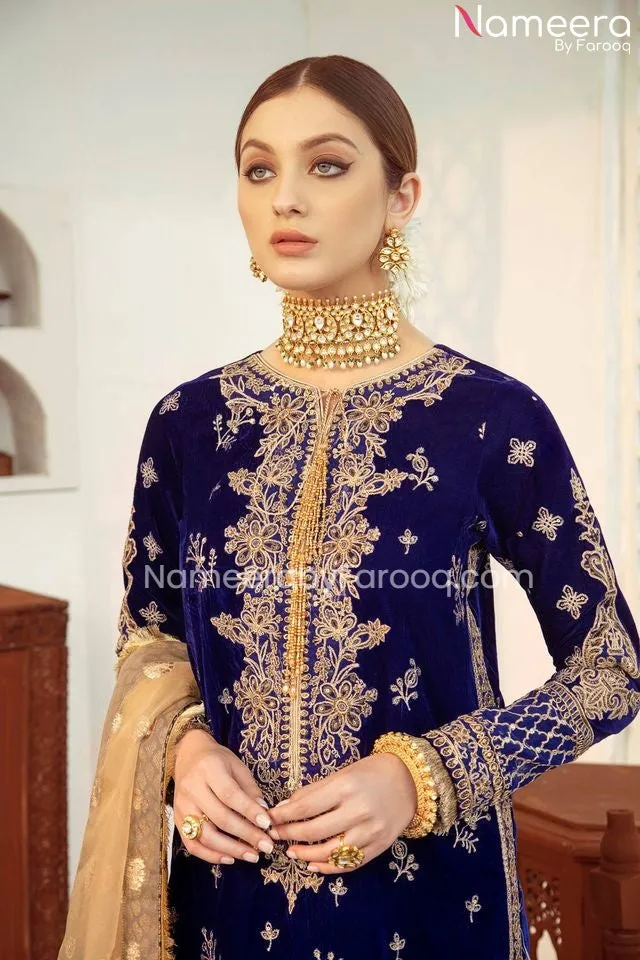 Elegant Blue Maxi Dress Pakistani Wedding Wear #PN31