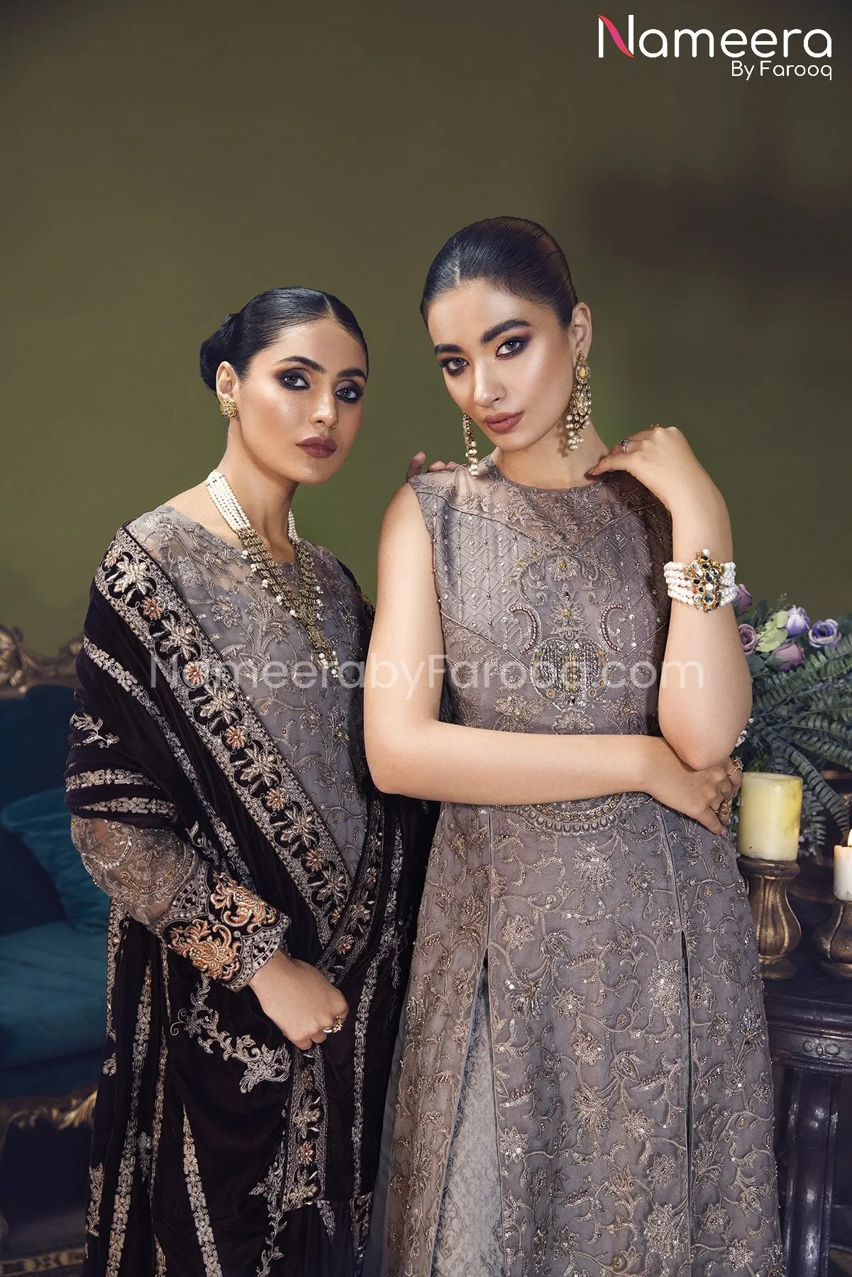 Elegant Pishwas Dress Pakistani in Grey Shade #PF248