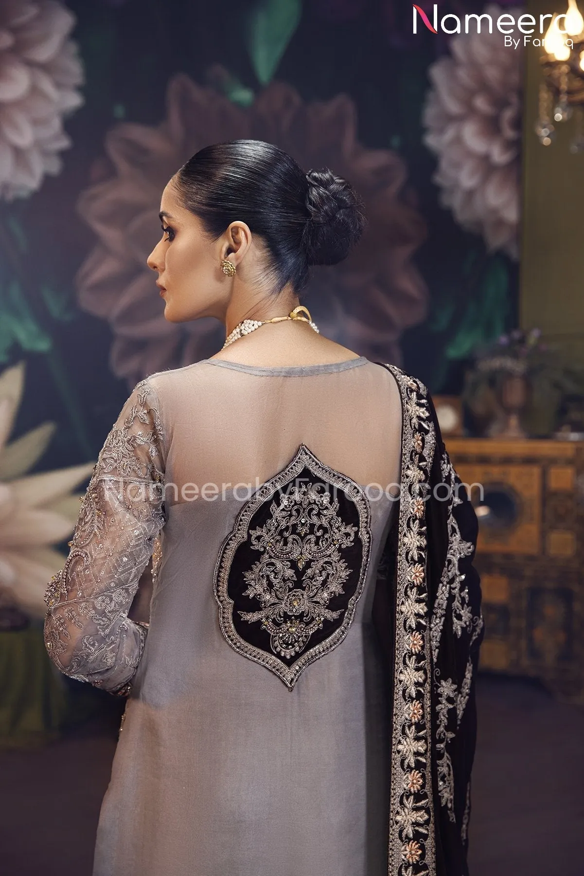 Elegant Pishwas Dress Pakistani in Grey Shade #PF248
