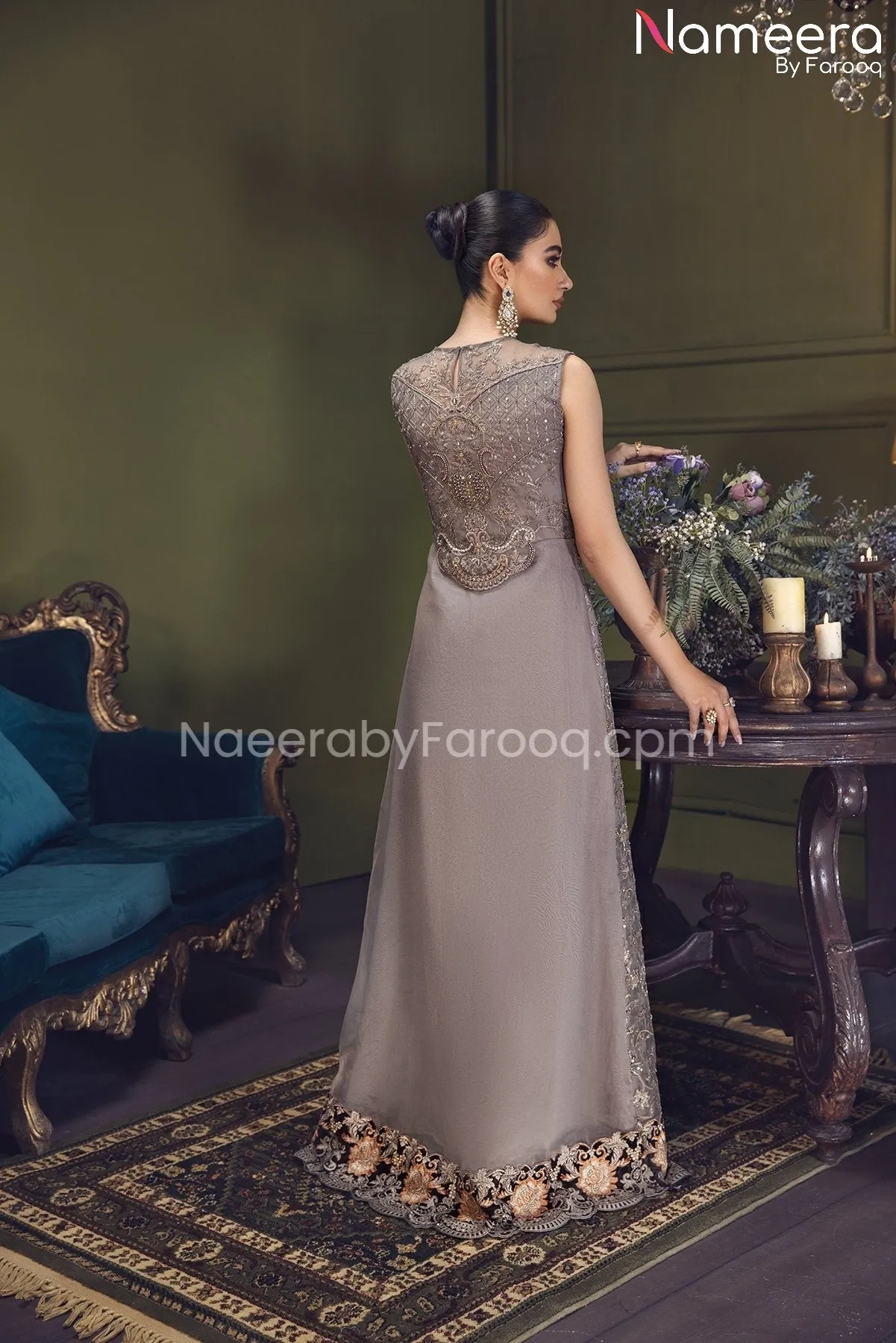 Elegant Pishwas Dress Pakistani in Grey Shade #PF248