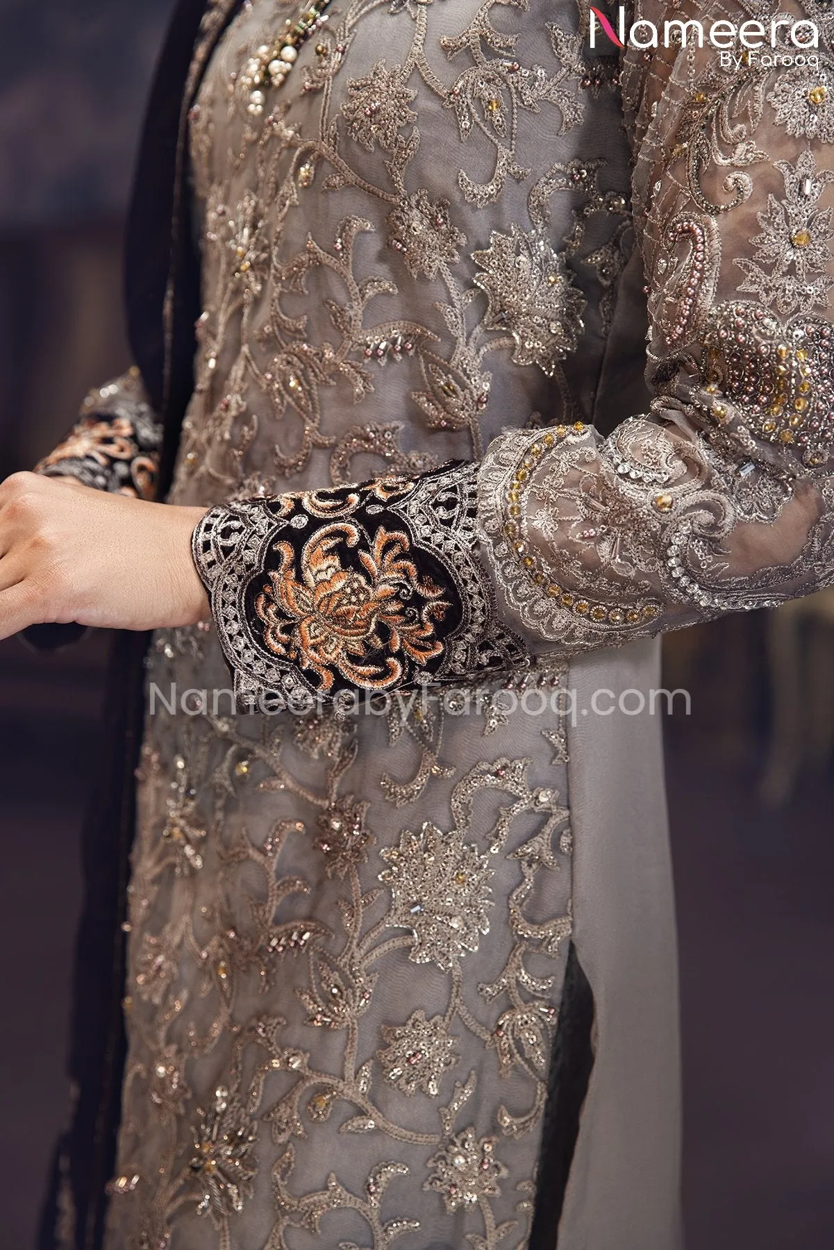 Elegant Pishwas Dress Pakistani in Grey Shade #PF248