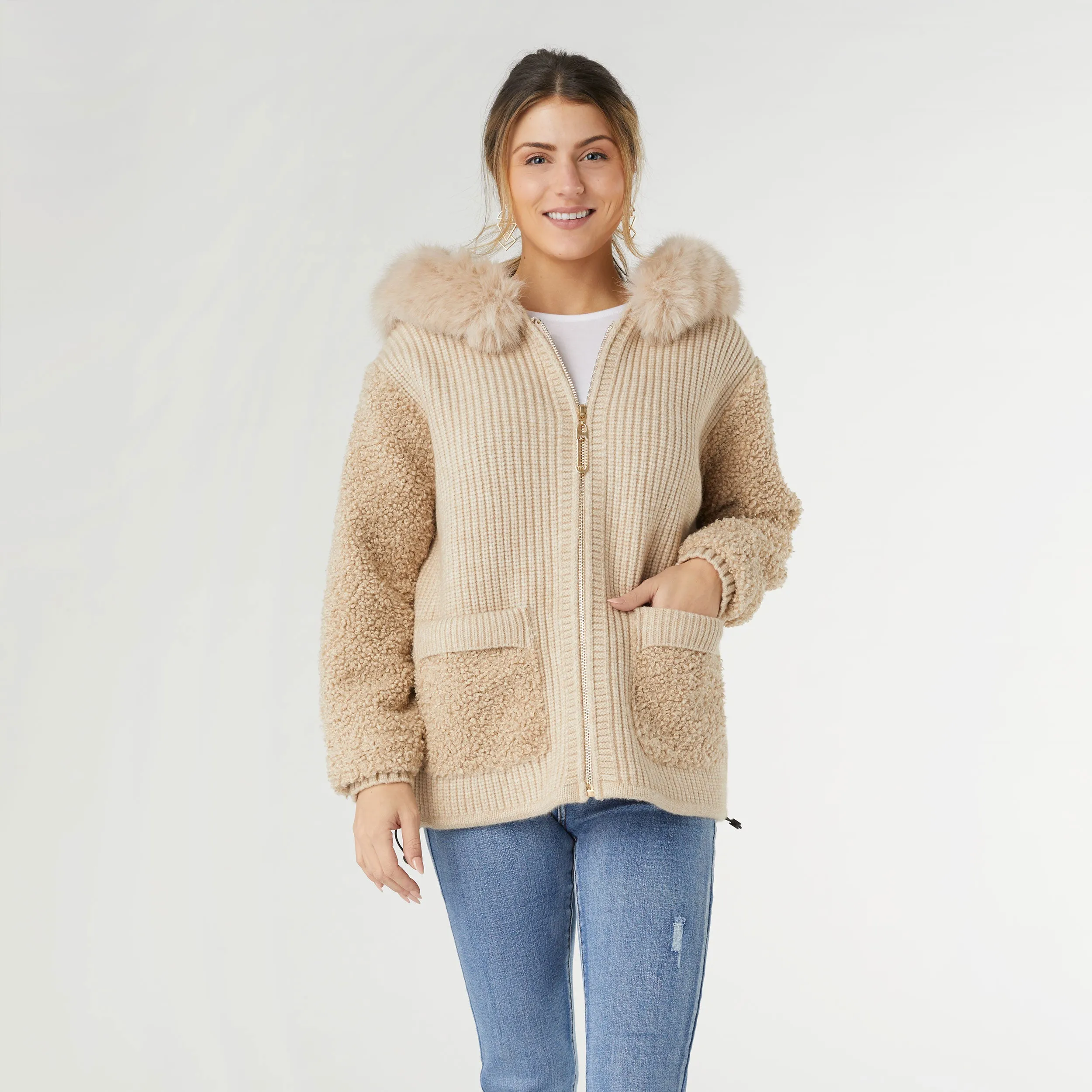 Elias Knit Hooded Jacket - Oatmeal