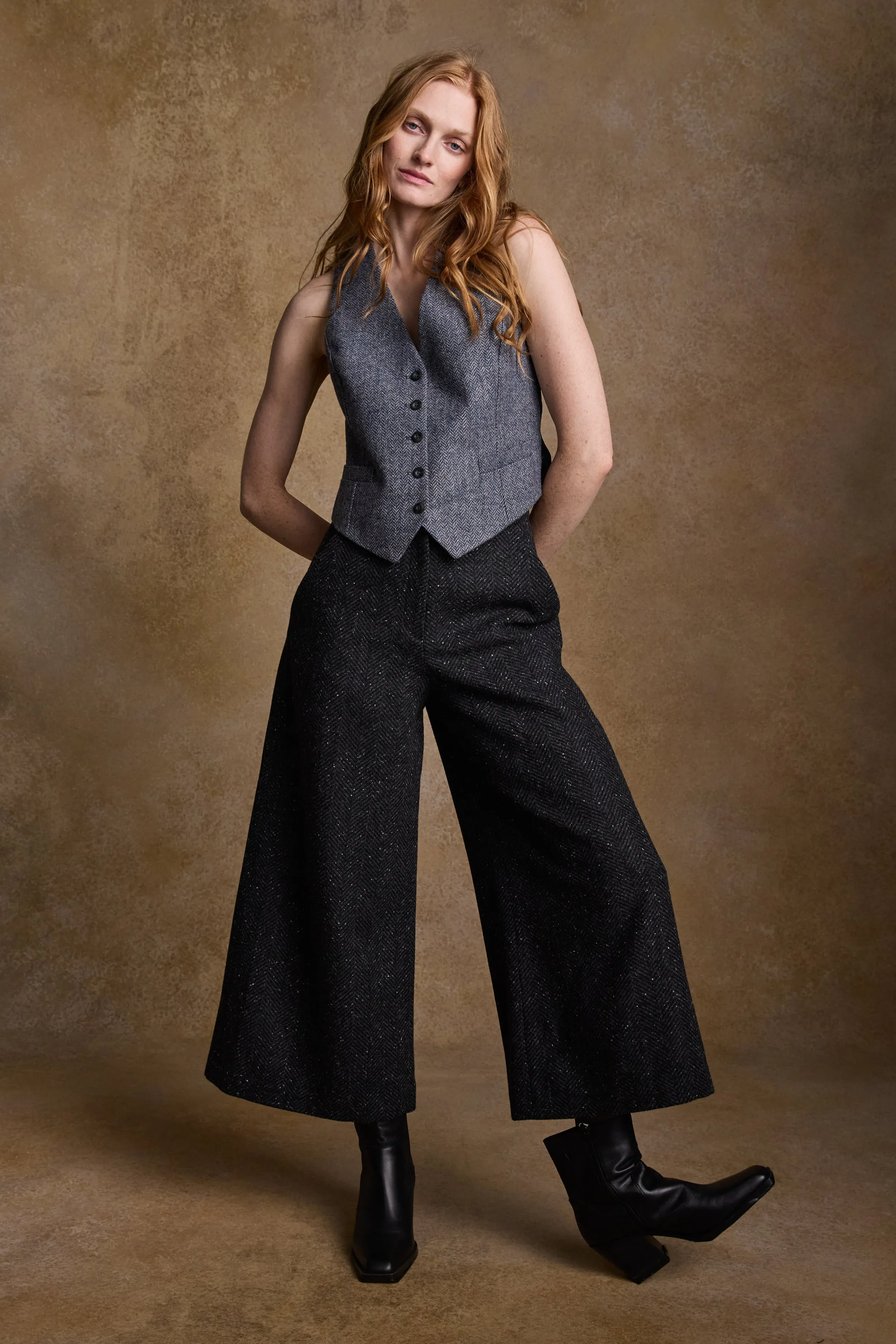 Enya Tweed Culottes - Donegal Wide Grey Fleck