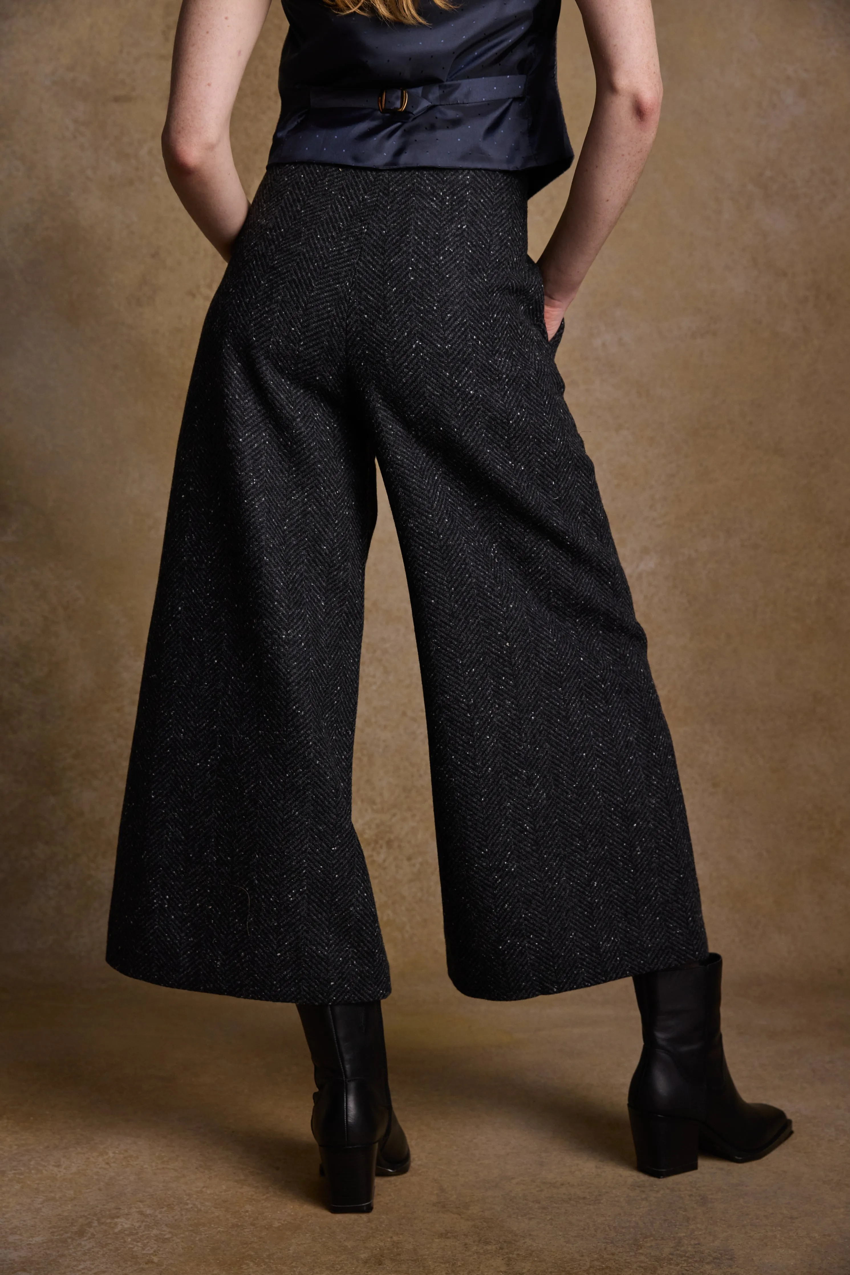 Enya Tweed Culottes - Donegal Wide Grey Fleck