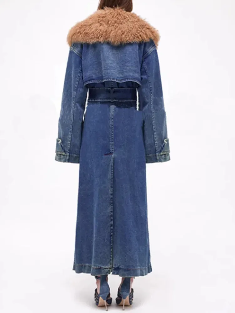 Fur Collar Trench Denim Coat