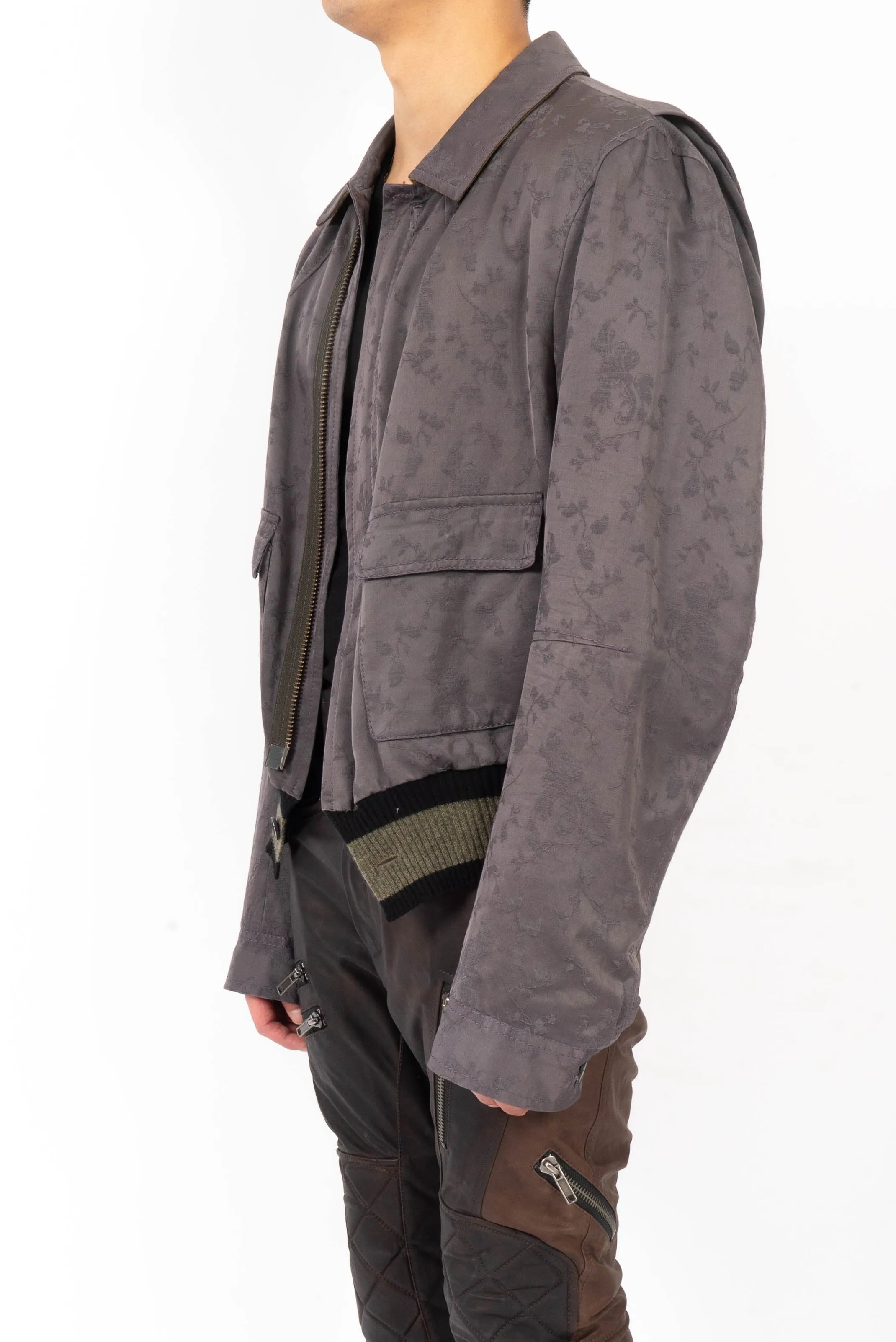 FW18 Grey Floral Silk Bomber Jacket