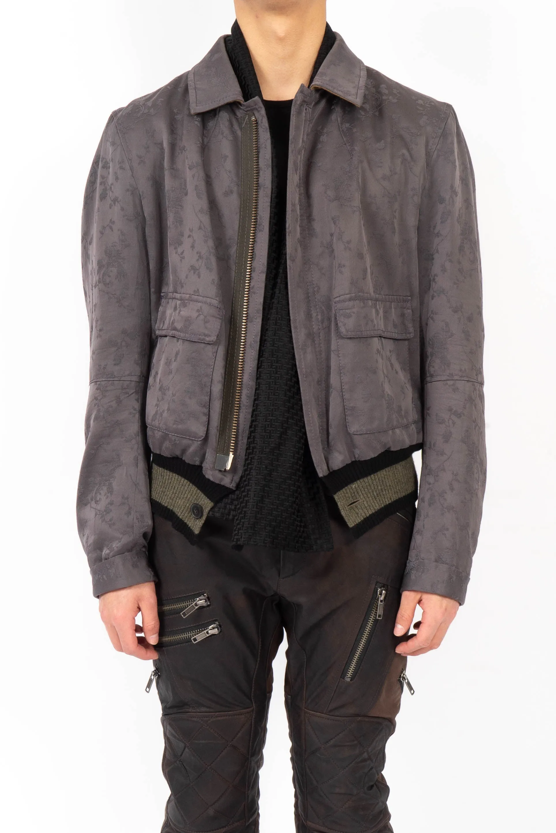 FW18 Grey Floral Silk Bomber Jacket