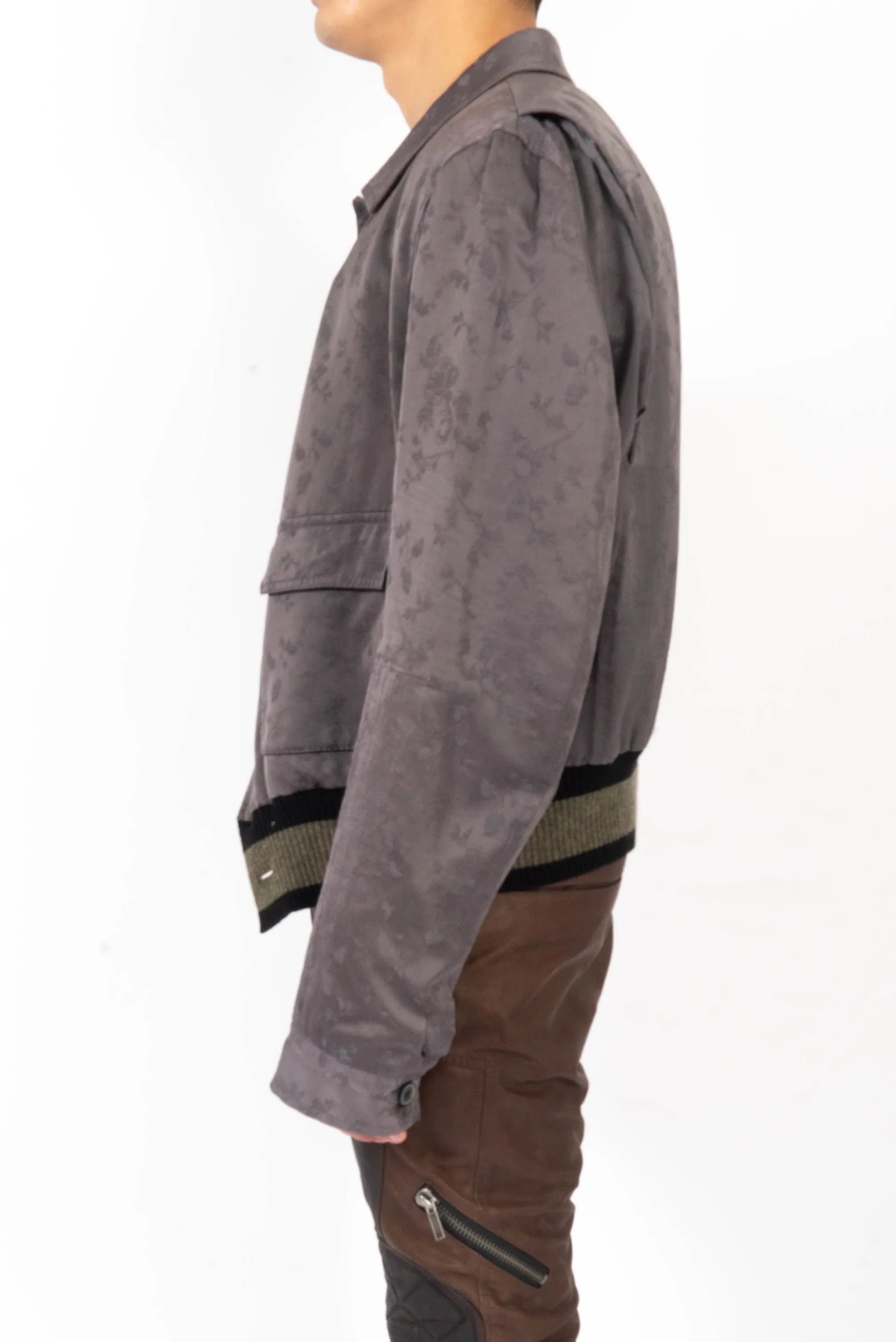 FW18 Grey Floral Silk Bomber Jacket