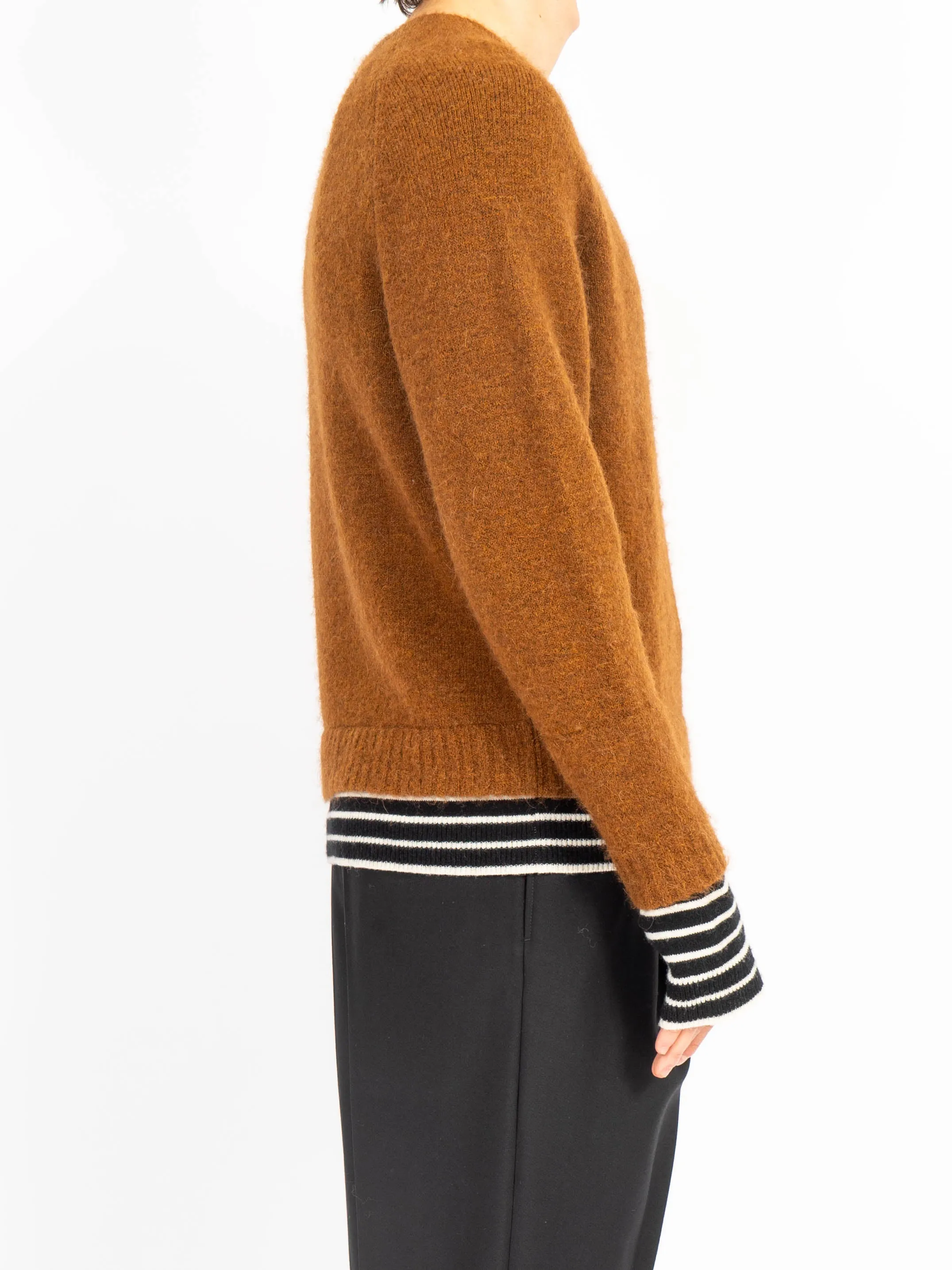 FW18 Knit with Striped T-Shirt Layer Brown