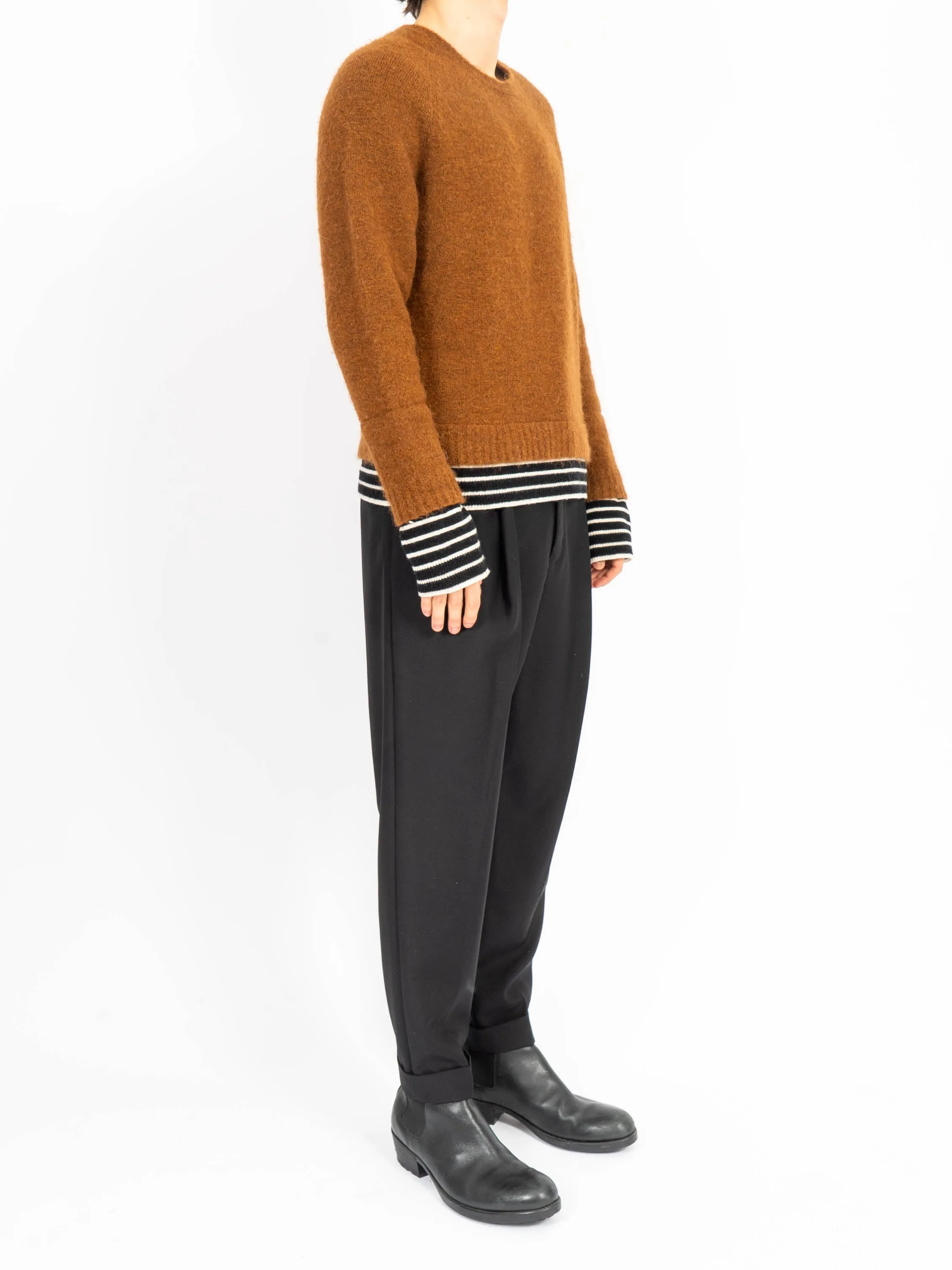 FW18 Knit with Striped T-Shirt Layer Brown