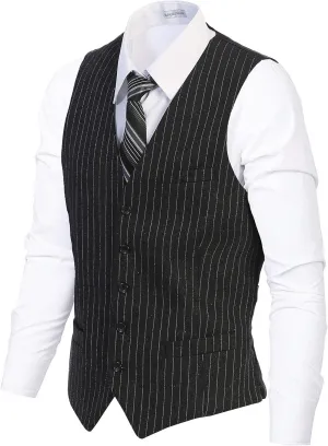 Gioberti Men's 5 Button Formal Wool Blend Tweed Pin Stripe Vest