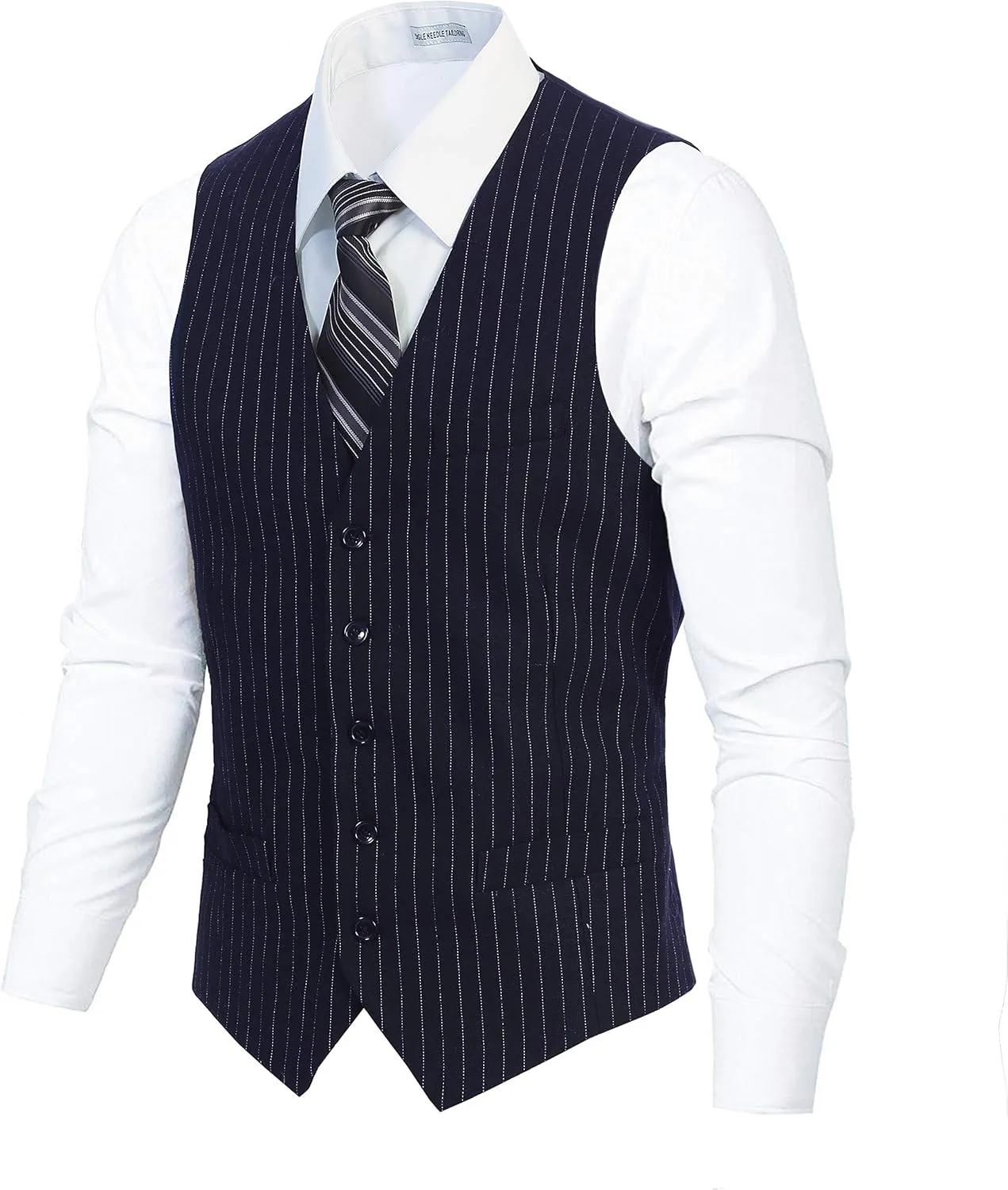 Gioberti Men's 5 Button Formal Wool Blend Tweed Pin Stripe Vest