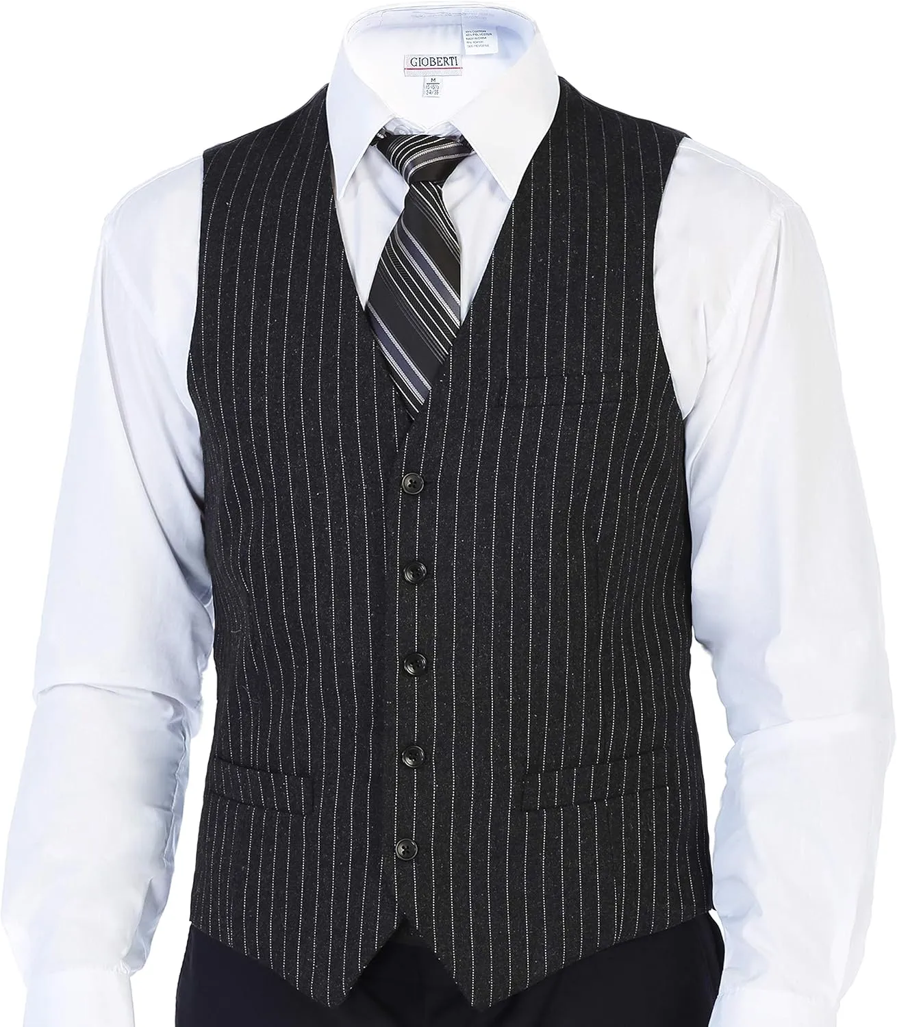 Gioberti Men's 5 Button Formal Wool Blend Tweed Pin Stripe Vest