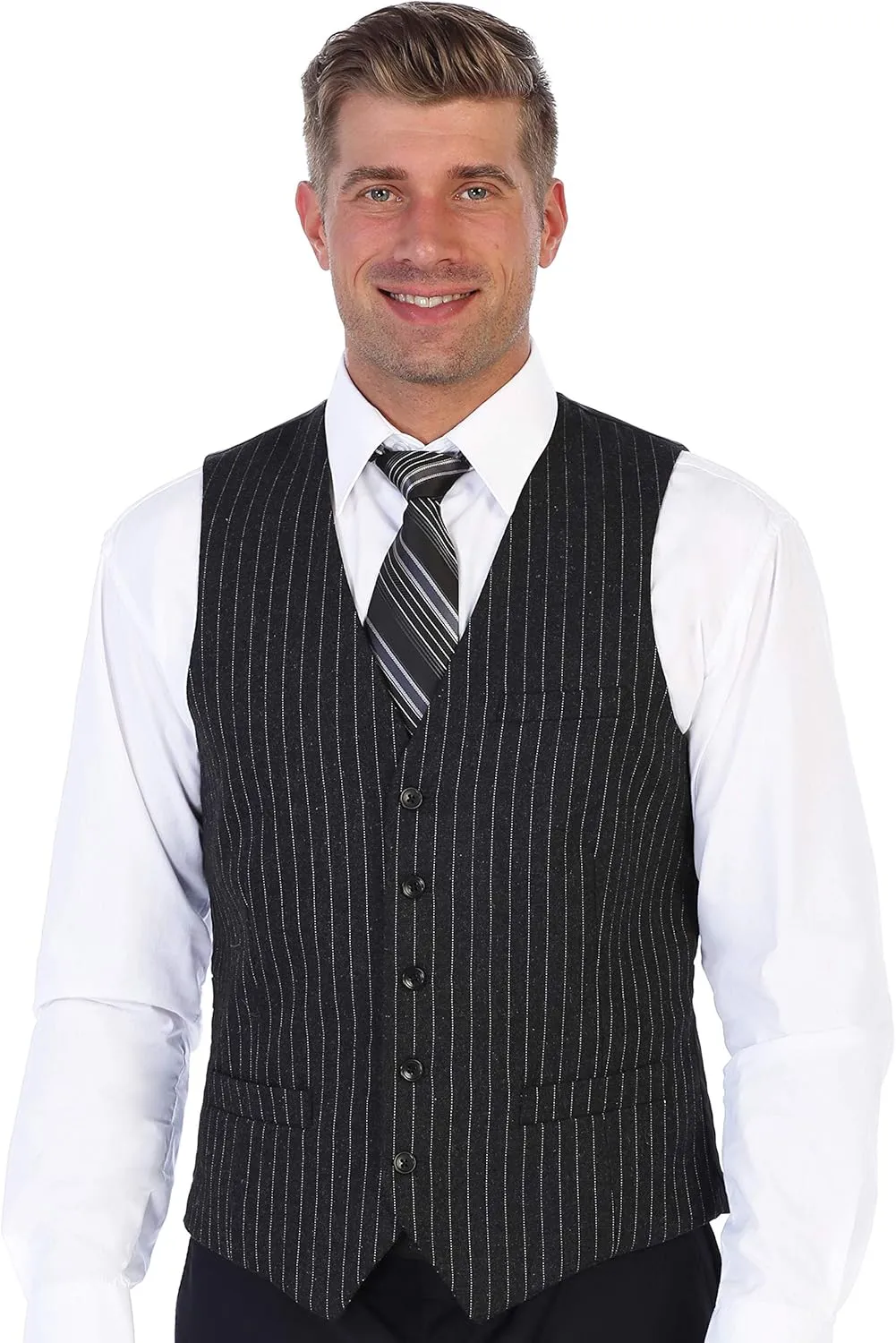 Gioberti Men's 5 Button Formal Wool Blend Tweed Pin Stripe Vest