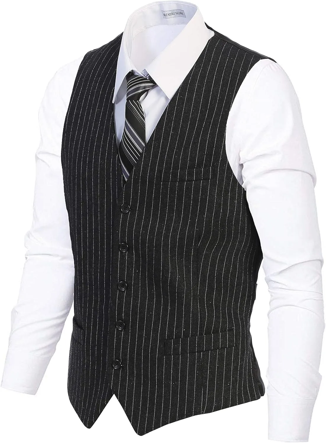 Gioberti Men's 5 Button Formal Wool Blend Tweed Pin Stripe Vest