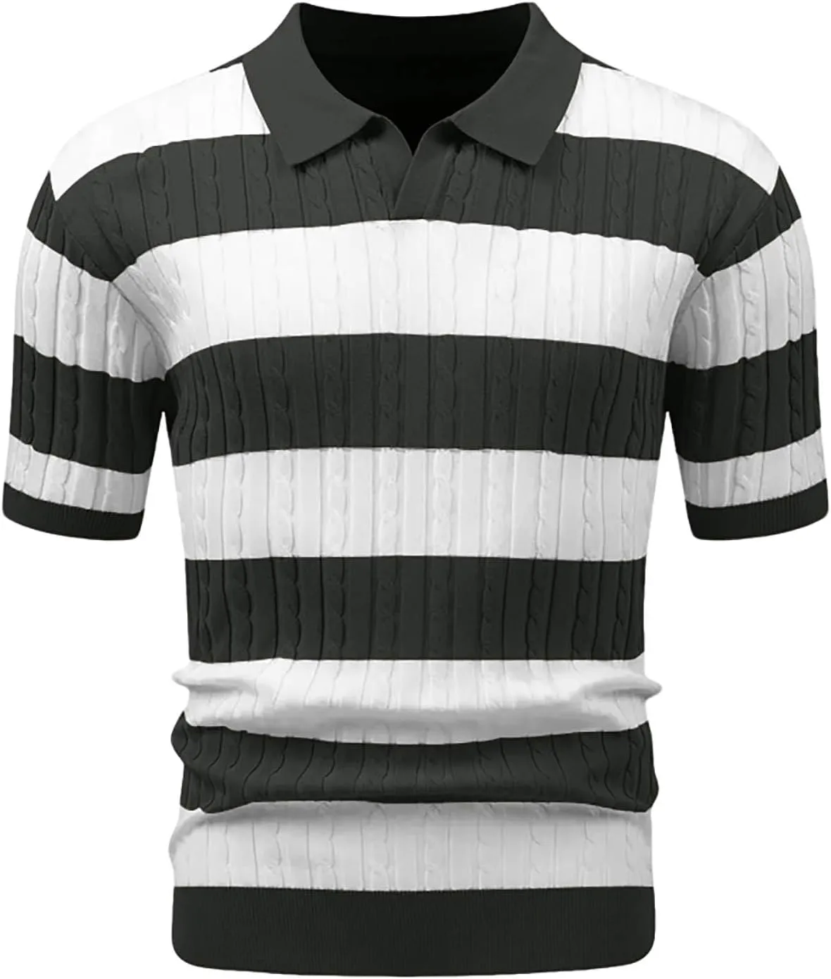 HYPESTFIT Knit Polo Shirt Short Sleeve Striped Texture Knitted Casual Beach Tops