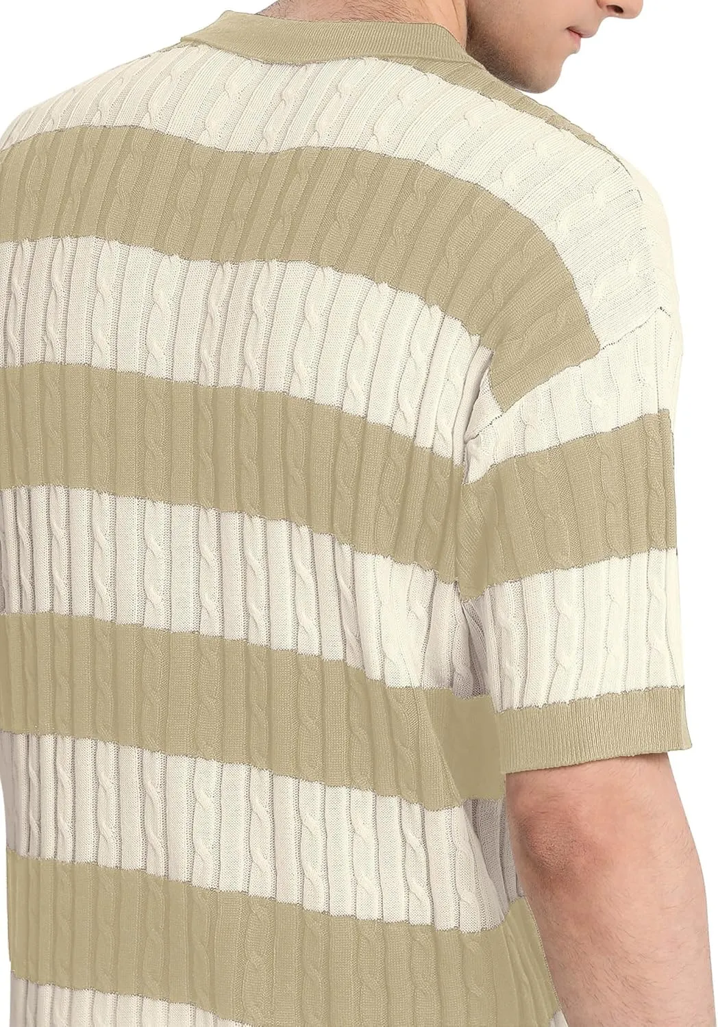 HYPESTFIT Knit Polo Shirt Short Sleeve Striped Texture Knitted Casual Beach Tops