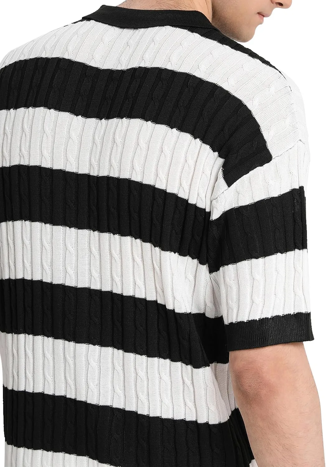 HYPESTFIT Knit Polo Shirt Short Sleeve Striped Texture Knitted Casual Beach Tops