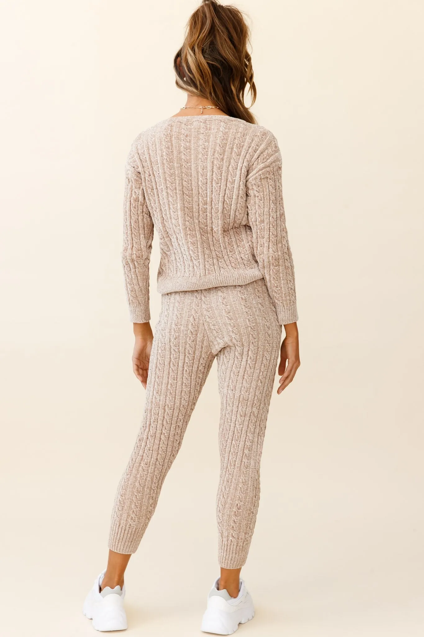 Kansas Long Sleeve Cable Knit Sweater Brown