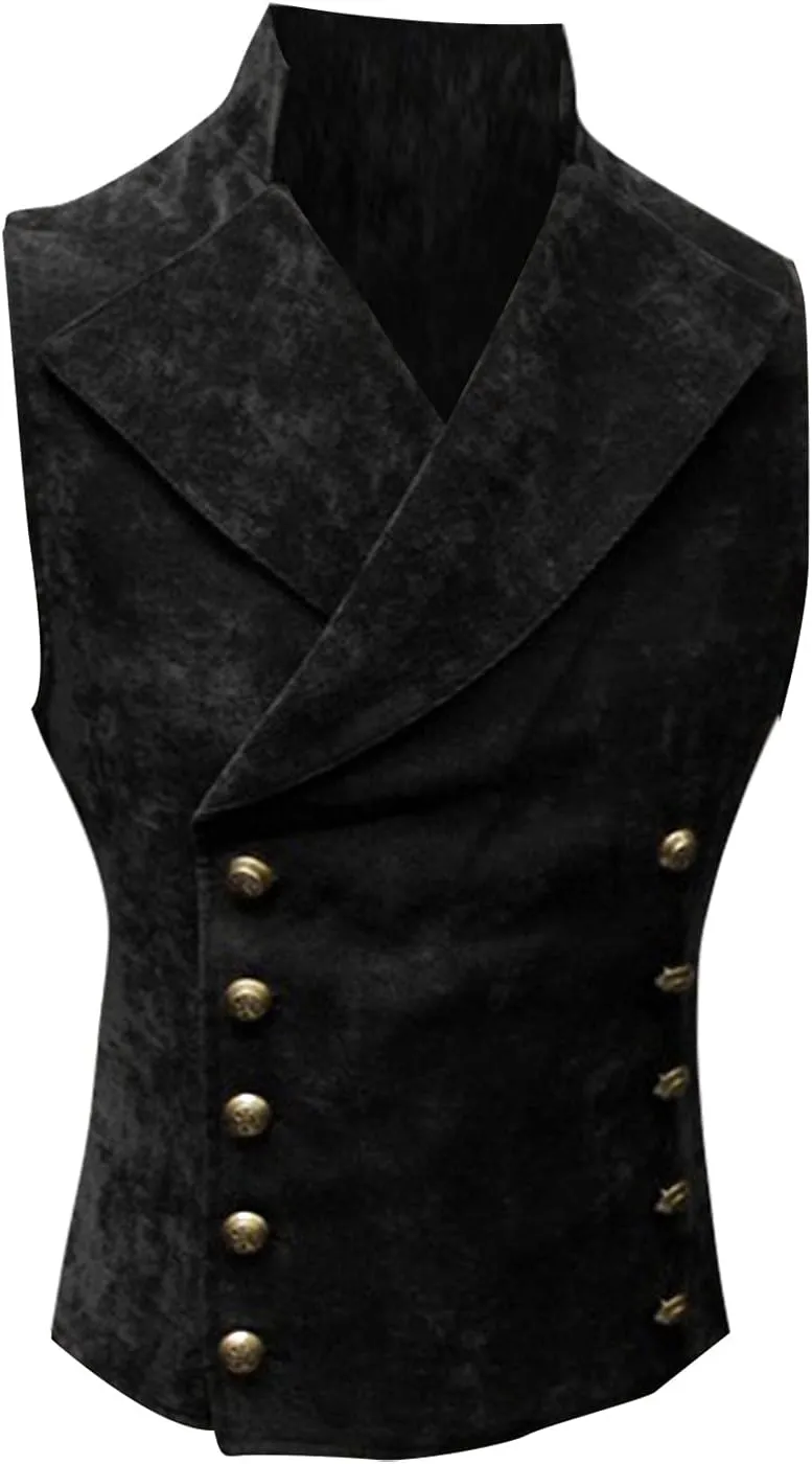 Kingspinner Mens Gothic Steampunk Vest Vintage Tailcoat Jacket Waistcoat Sleeveless Coat Victorian Frock Long Trench Coats