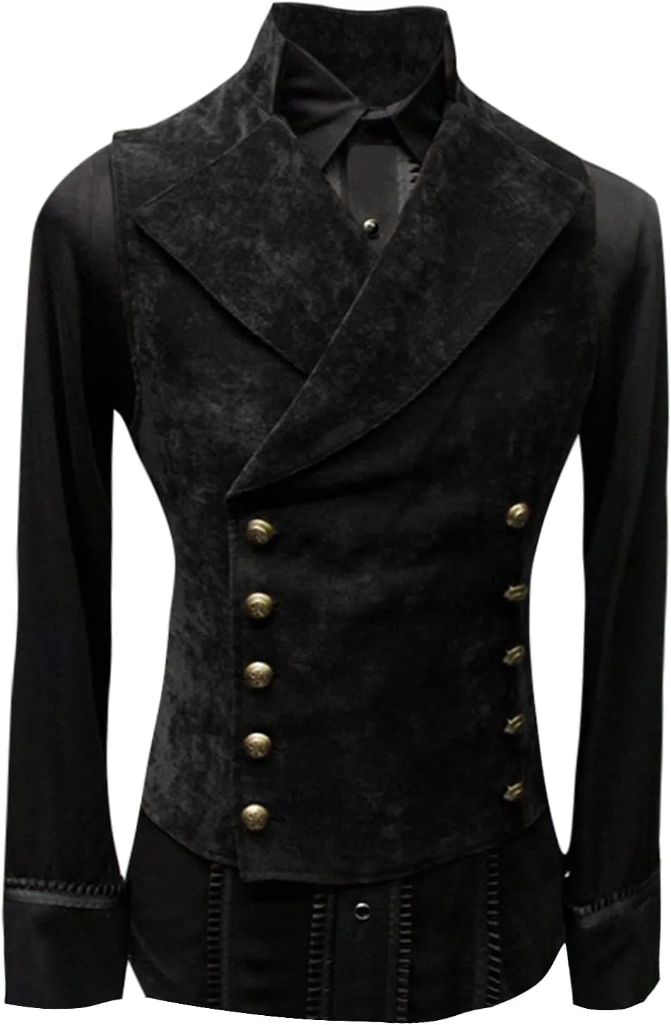 Kingspinner Mens Gothic Steampunk Vest Vintage Tailcoat Jacket Waistcoat Sleeveless Coat Victorian Frock Long Trench Coats