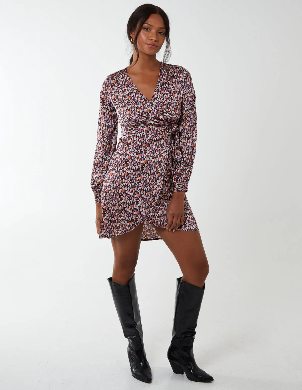 Long Sleeve Wrap Hem Dress