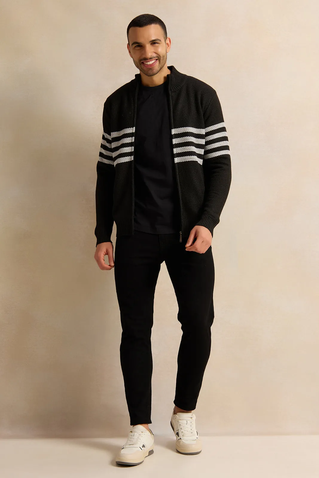 Men Charcoal Knitted Pullover