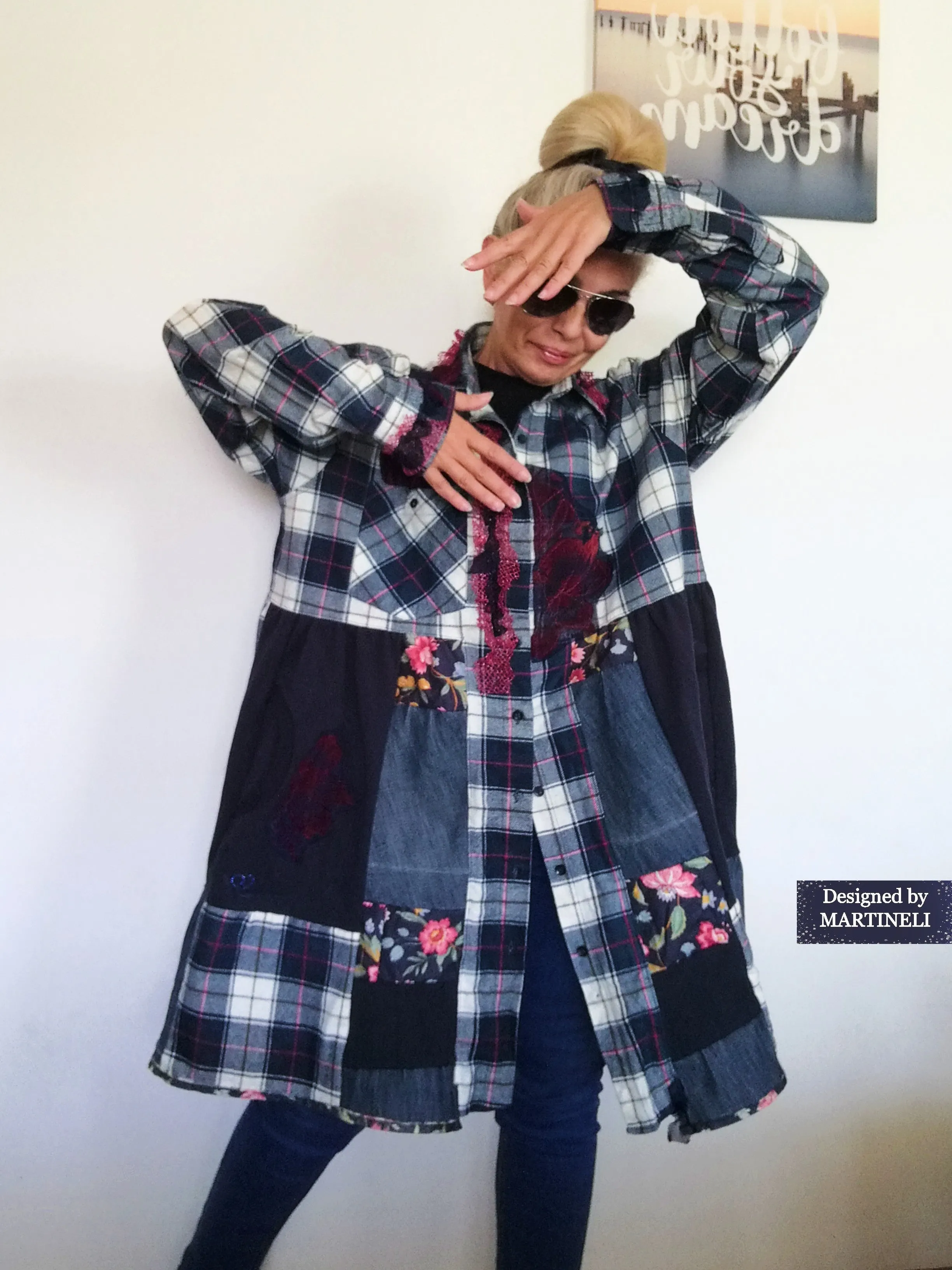 Plus Size Cotton Jacket Dress 2XL Maxi Fall Shirtdress for Women