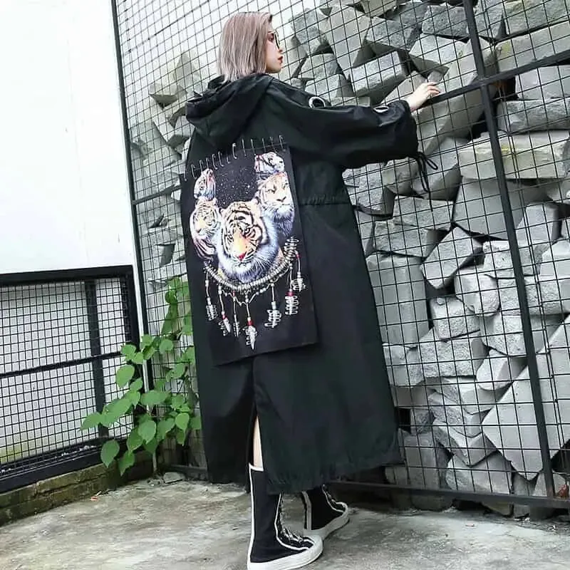 Printed Trench Jacket Hooded