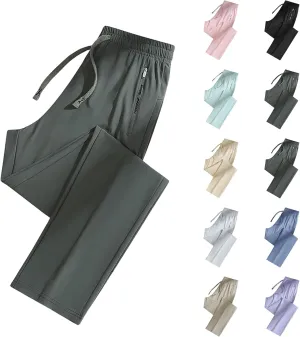 Quick Dry Stretch Pants for Women Summer Straight Leg Pull on Hiking Pants Plus Size Drawstring Flexipants with Pockets