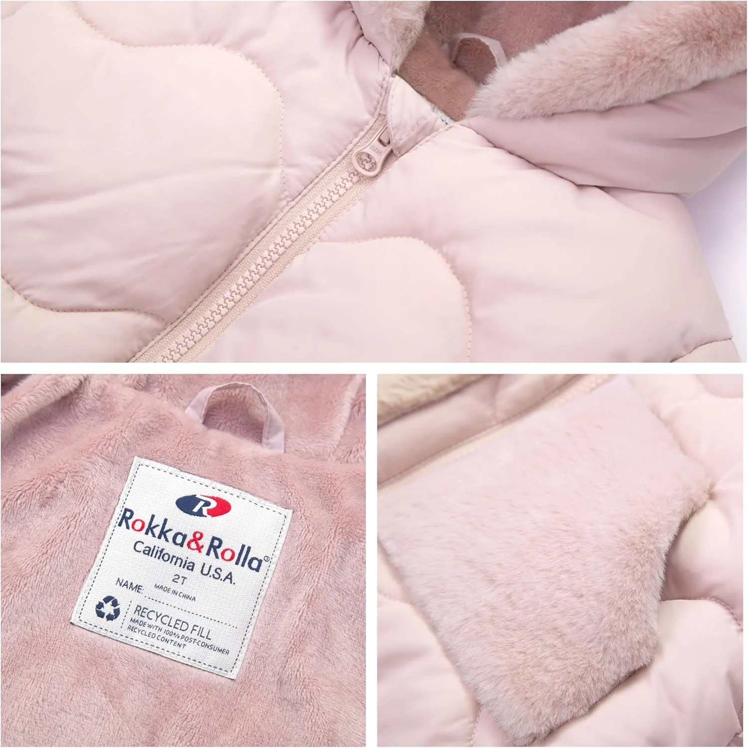 Rokka&Rolla Baby Girls' Water-Resistant Soft Mini Fur Lined Puffer Jacket for Newborn Infant Toddler (6-24M, 2T-5T)