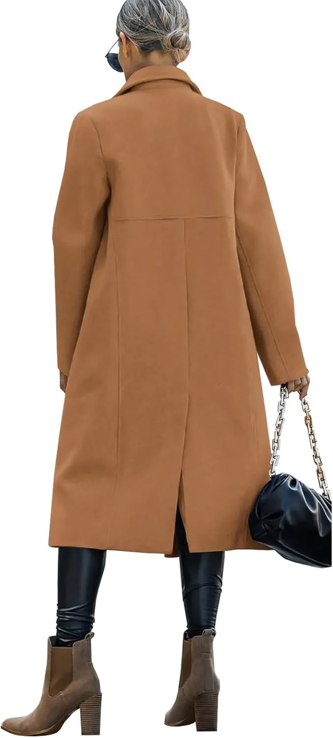 Saodimallsu Womens Trench Coat Winter Lapel Double Breasted Long Pea Coat Casual Work Office Overcoat with Pocket
