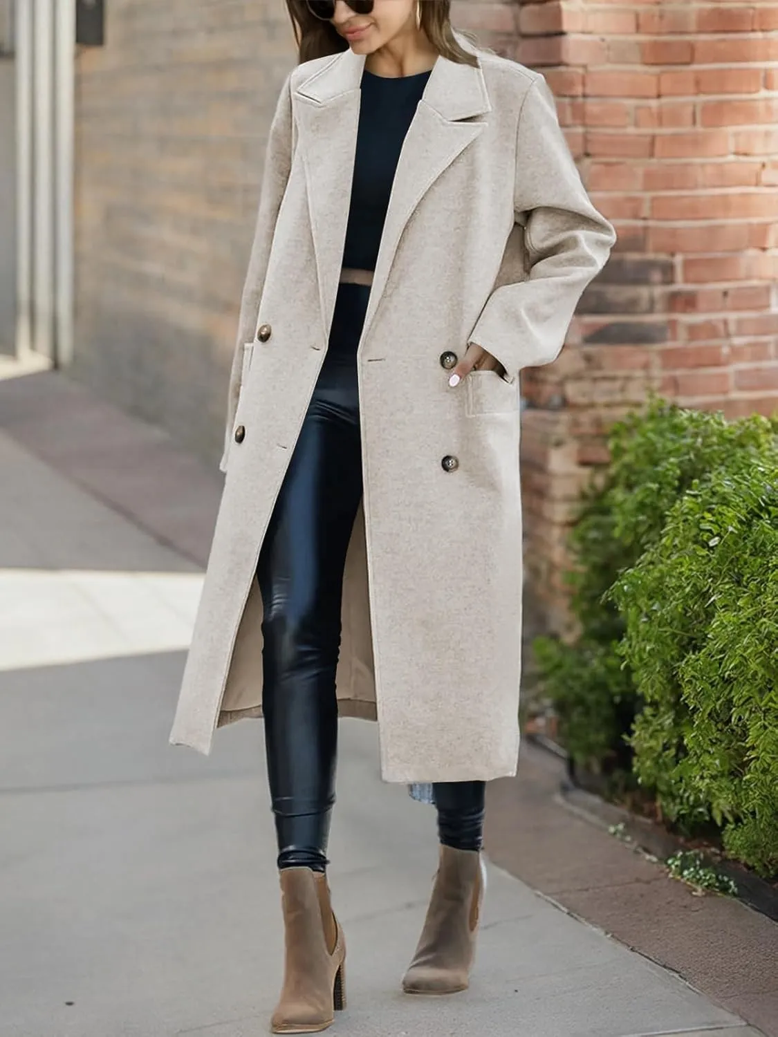 Saodimallsu Womens Trench Coat Winter Lapel Double Breasted Long Pea Coat Casual Work Office Overcoat with Pocket