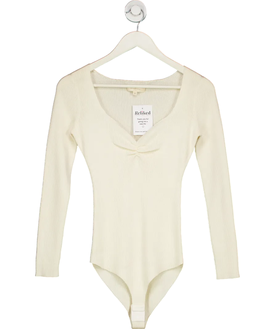 Sezane Cream Cotton Wool Blend Ribbed Bodysuit UK M