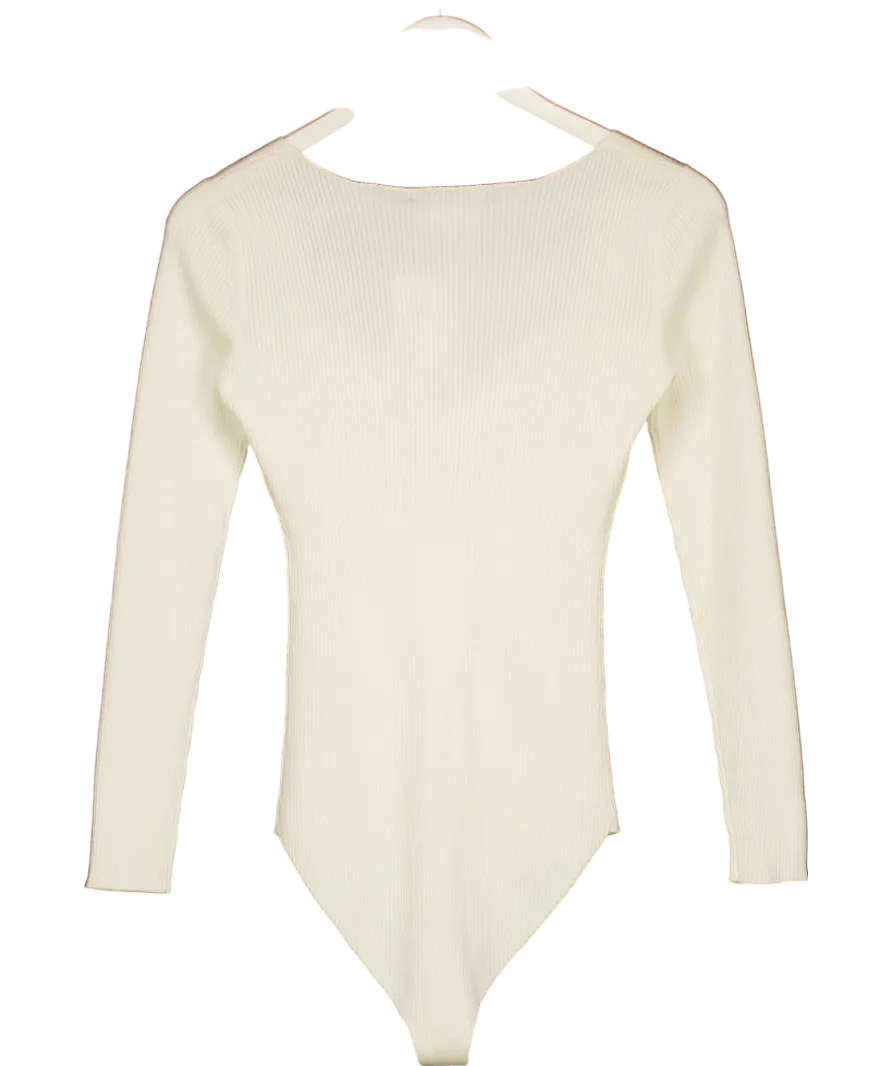 Sezane Cream Cotton Wool Blend Ribbed Bodysuit UK M