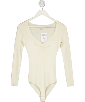 Sezane Cream Cotton Wool Blend Ribbed Bodysuit UK M