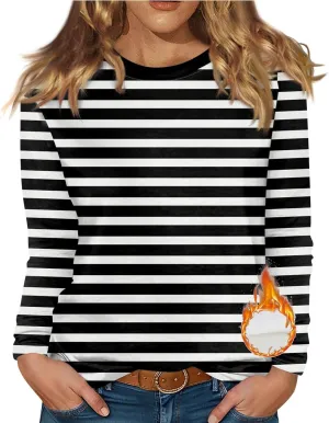 slqdgmryz Long Sleeve Thermal Shirt Women Fleece Lined Round Neck Cute Winter Tops Casual Warm Dressy Blouses Undershirts