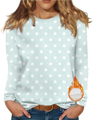 slqdgmryz Long Sleeve Thermal Shirt Women Fleece Lined Round Neck Cute Winter Tops Casual Warm Dressy Blouses Undershirts
